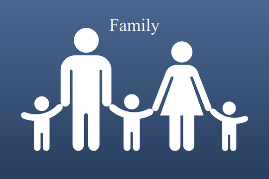 Family icon symbol. illustration of silhouettes of father, mother and three children. - Illustration