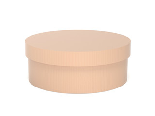 Round hat box. Closed corrugated paper carton. 3d rendering illustration isolated