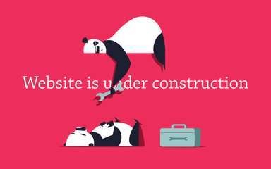 Two repairer pandas sleeping instead of fixing the problem. Funny Website is under construction design template.
