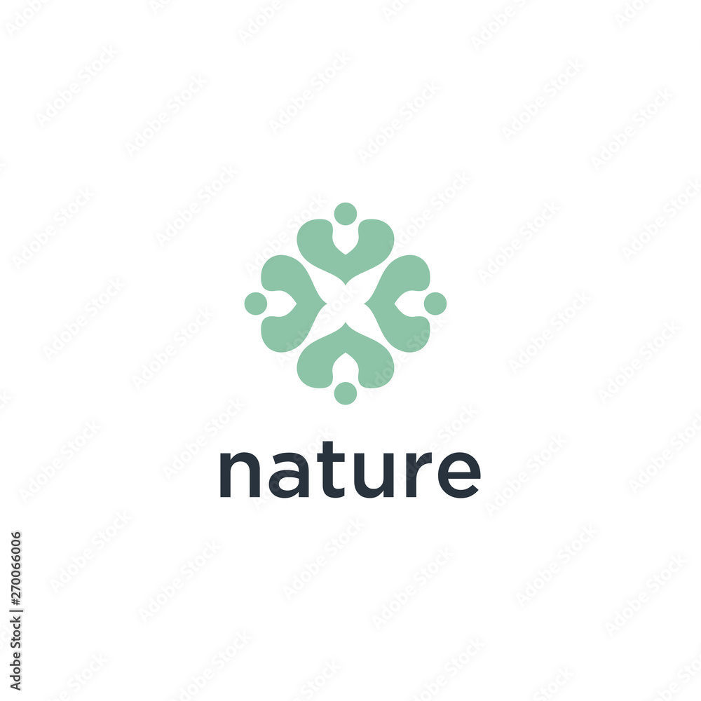 Poster Vector logo of nature in linear style. Outline icon of simple landscape with trees, sun, fields - business emblems, badge for a travel, farming and ecology concepts, health, spa and yoga Center.