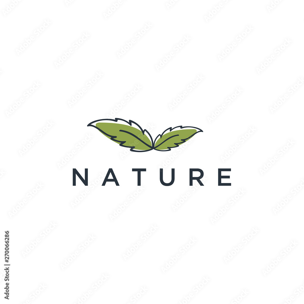 Poster Vector logo of nature in linear style. Outline icon of simple landscape with trees, sun, fields - business emblems, badge for a travel, farming and ecology concepts, health, spa and yoga Center.