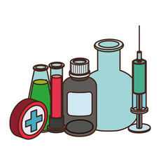 laboratory instruments with medicines in white background