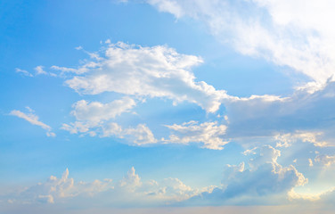 Beautiful sky after the rain with the sun's light penetrating through the clouds.