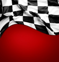 Checkered flag on red. Copy space