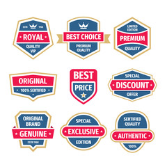 Business badges vector set in vintage design style. Abstract logo. Premium quality. Genuine authentic product. Best seller. Special offer. Discount. Exclusive. 