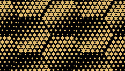 Abstract geometric pattern with stars. Seamless vector background. Gold and black halftone. Graphic modern pattern. Simple lattice graphic design