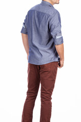Fashion. fashion male man casual dress shirt long sleeve and pants, photo made on white background
