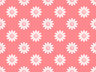 Flower pattern. Seamless white and pink ornament. Graphic vector background. Ornament for fabric, wallpaper, packaging