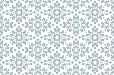 Flower geometric pattern. Seamless vector background. White and blue ornament. Ornament for fabric, wallpaper, packaging. Decorative print