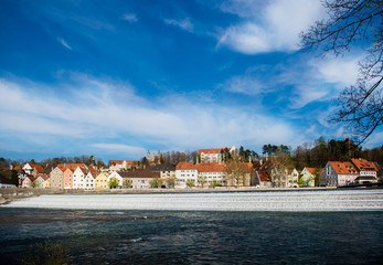 Fototapeta na wymiar Streets and river bank in Landsberg am Lech town in Germany, Bavaria, best places to travel in Europe