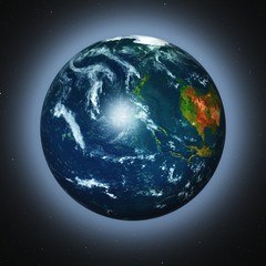 Earth in space, exoplanet among the stars, 3d rendering