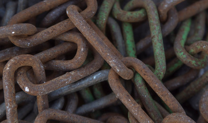 Green rusted chain in the folded state