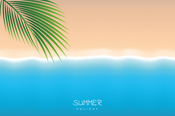 Fototapeta na wymiar beautiful summer holiday beach background with palm leaf and turquoise water vector illustration EPS10