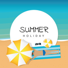 summer holiday on the beach boy is lying under an umbrella vector illustration EPS10