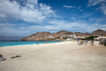 Fototapeta na wymiar Beach and cloudy sky in Santo Antao, Cape Verde.