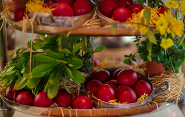 Easter composition with red eggs