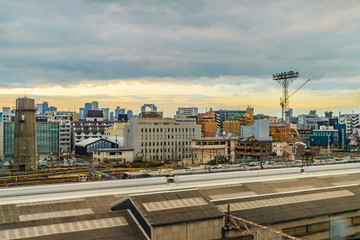Fototapeta na wymiar Japanese Urban Scene Train Point of View