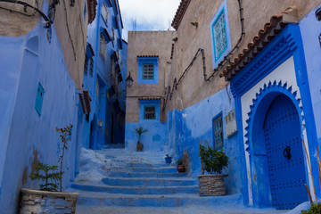 Traditional moroccan architectural details in the streets of the Blue City, Chefchaouen, Morocco