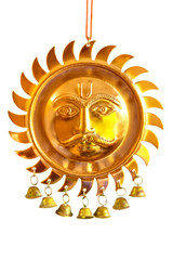 Surya / Sun God Face Hinduism Elegant Copper Plated Metal Wall Hanging-Decor Piece.