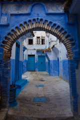 Traditional moroccan architectural details in the streets of the Blue City, Chefchaouen, Morocco