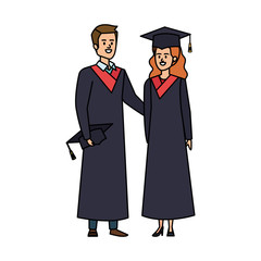 young couple students graduated characters