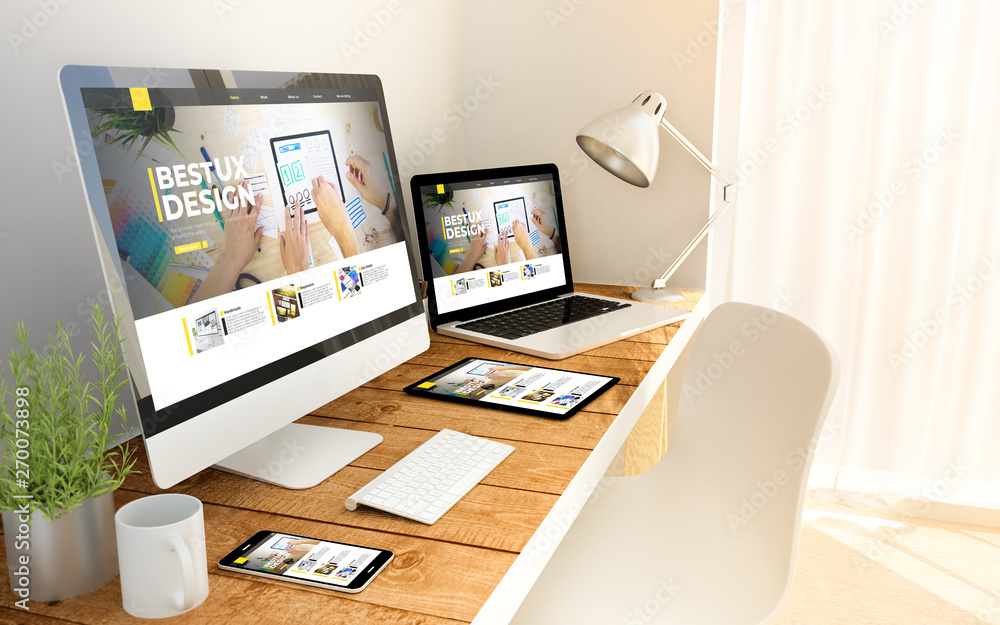 Poster ux design website responsive concept on devices