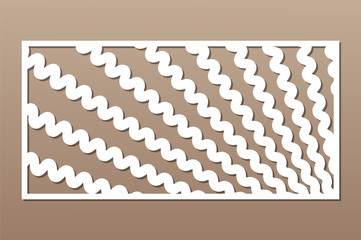 Decorative card for cutting. Wave line pattern. Laser cut panel. Ratio 1:2. Vector illustration.