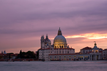 Fototapeta na wymiar Santa Maria della Salute church on a sunset, Venice, Italy