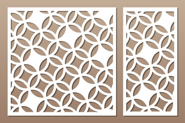 Laser cut panel. Decorative card for cutting. Arabic, line art pattern. Ratio 1:2, 1:1. Vector illustration.