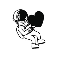 astronaut with spacesuit and heart in white background