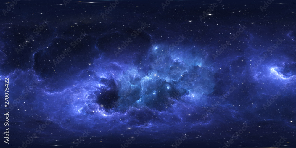 Wall mural 360 degree space background with nebula and stars, equirectangular projection, environment map. hdri