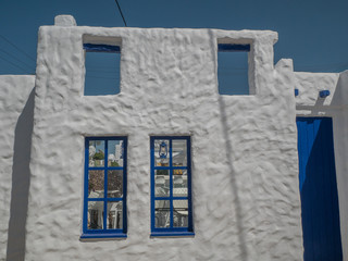 Santorini style building white and blue colors