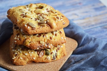 Delicious shortbread with nuts.sesame seeds and sunflower seeds.Dessert for tea.