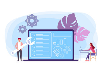 Technical support and problems solving concept. Vector flat graphic design isolated illustration