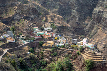 Village with colored houses on the island of Santo Antao, Cape Verde. - obrazy, fototapety, plakaty