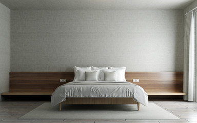 Modern bedroom interior design and white texture wall background  - obrazy, fototapety, plakaty