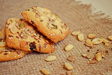 Delicious shortbread with nuts.sesame seeds and sunflower seeds.Dessert for tea.