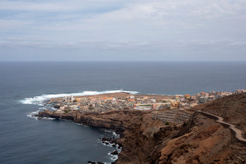 Village with colored houses on the island of Santo Antao, Cape Verde.