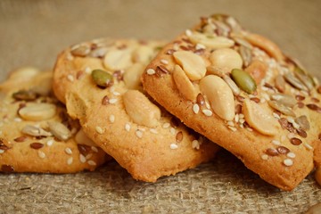 Delicious shortbread with nuts.sesame seeds and sunflower seeds.Dessert for tea.