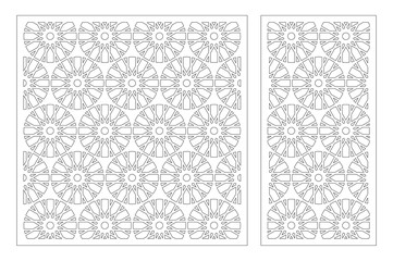 Laser cut panel. Decorative card for cutting. Flower, Arabic, line art pattern. Ratio 1:2, 1:1. Vector illustration.