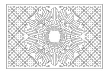 Decorative card for cutting. Geometry line mandala pattern. Laser cut panel. Ratio 2:3. Vector illustration.