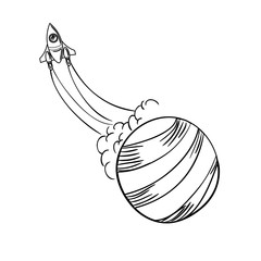 rocket flying with planet of the solar system