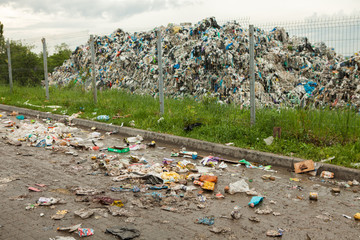 Garbage recycling center in Chisinau, Moldova. Separate garbage collection. Pollution concept....