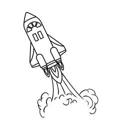 rocket taking off in white background