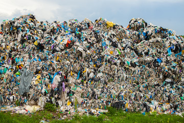 Garbage recycling center in Chisinau, Moldova. Separate garbage collection. Pollution concept. Rubbish. Coca Cola,Fanta. Aluminium bottles.