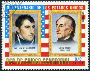 EQUATORIAL GUINEA - 1975: shows Presidents John Tyler (1790-1862) and William Henry Harrison (1773-1841), commemorating the bicentennial of the USA