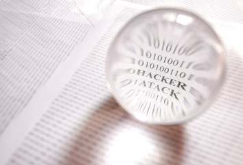 Hacker atack message revealed by an magnifying glass, by an lensball