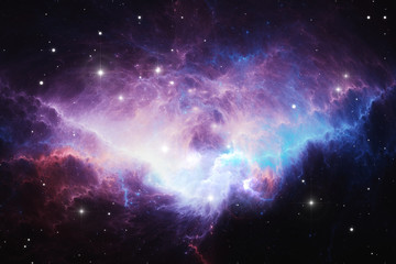 Glowing huge nebula with young stars. Space background
