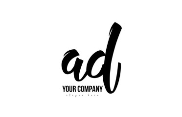black and white ad a d alphabet letter combination logo icon design