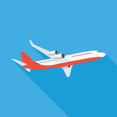 Fototapeta na wymiar Flat airplane icon on blue background. Vector Illustration